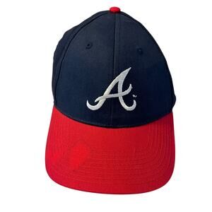 MLB ATLANTA BRAVES LOGO ADJUSTABLE CURVED BILL RETRO HAT CAP RED NAVY BLUE RETRO